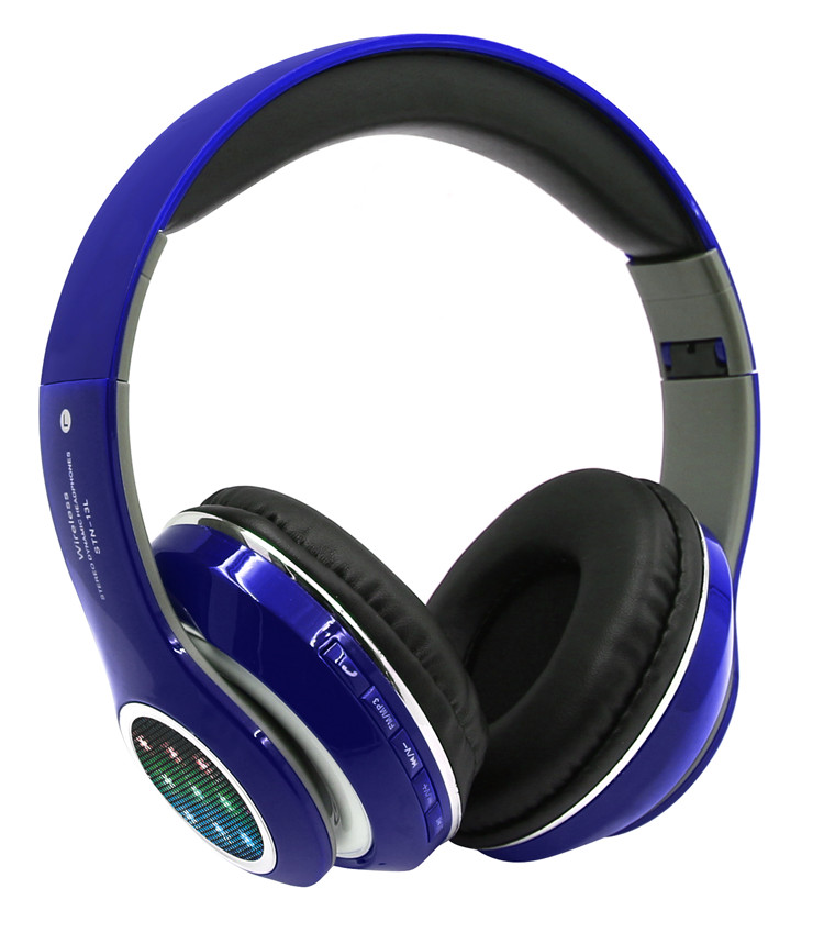 LED Light HD Over the Head Wireless Bluetooth Stereo HEADPHONE STN13L (Navy Blue)